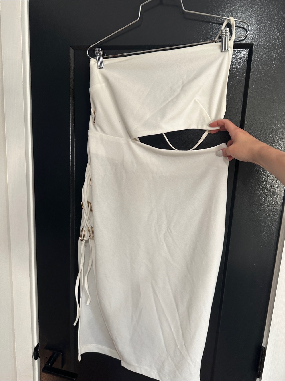White Cutout Lace-Up Midi Skirt